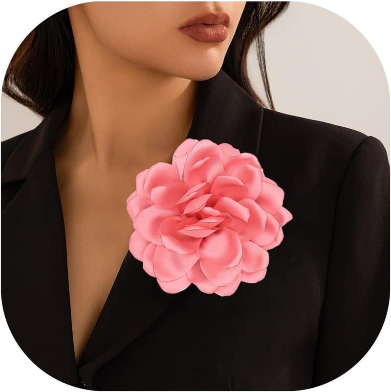 Decixde Satin Fabric Rose Flower Brooches - Handmade Floral Accessory for Wedding Party Dance Banquet Ceremony - Size: 4.72in - Image 1